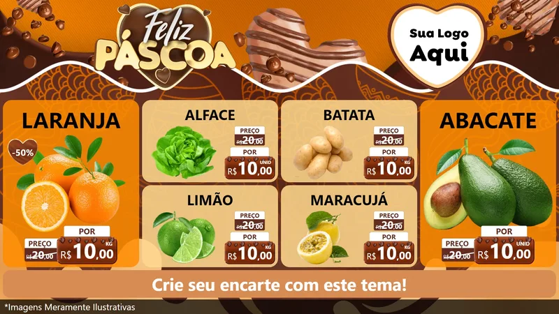Modelo de TV para TV Horizontal com o tema Feliz Páscoa para Hortifrúti
