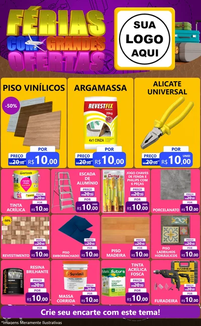 Modelo de Encarte para Encarte Grande com o tema Férias com Grandes Ofertas para Material para Construção