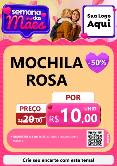 Modelo de Cartaz para Cartaz A4 Vertical com o tema Semana das Mães para Papelaria