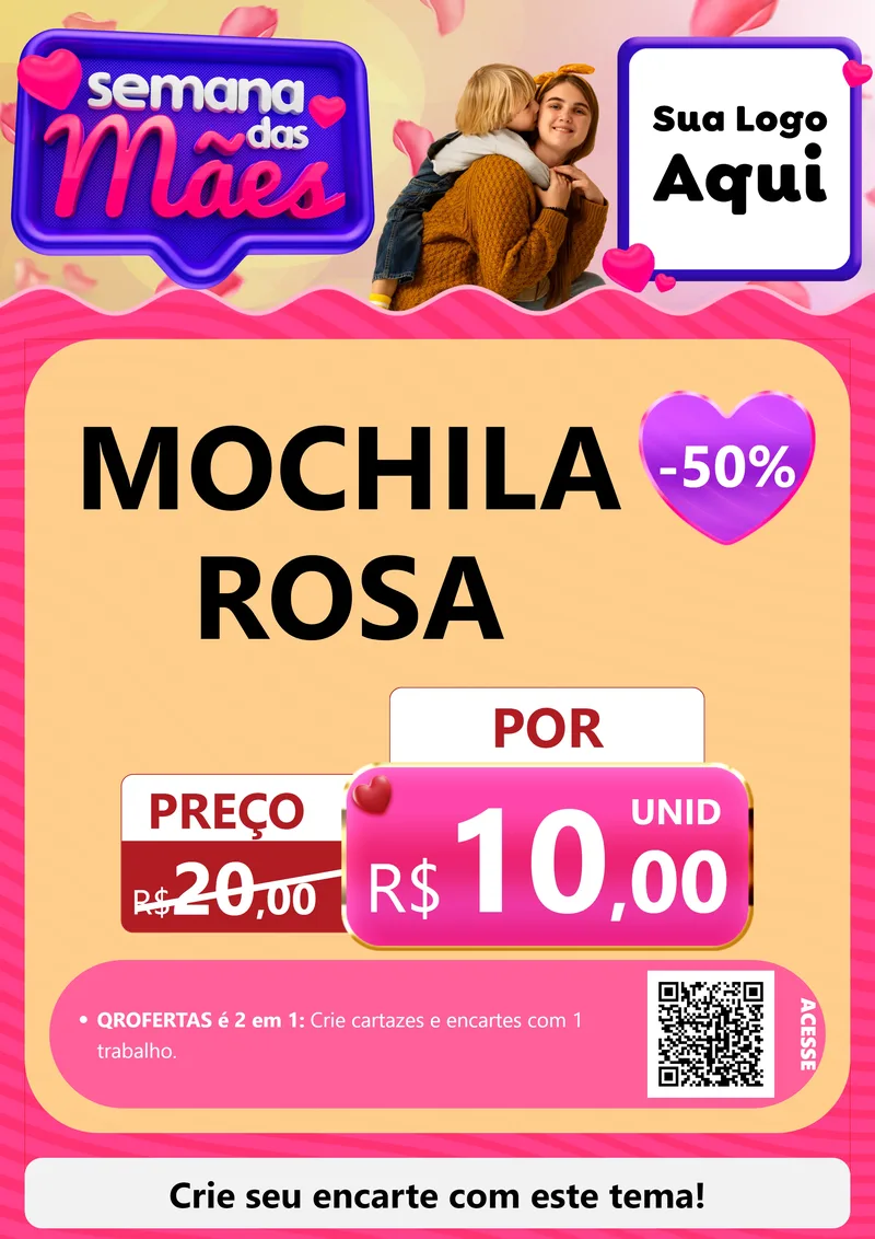 Modelo de Cartaz para Cartaz A4 Vertical com o tema Semana das Mães para Papelaria