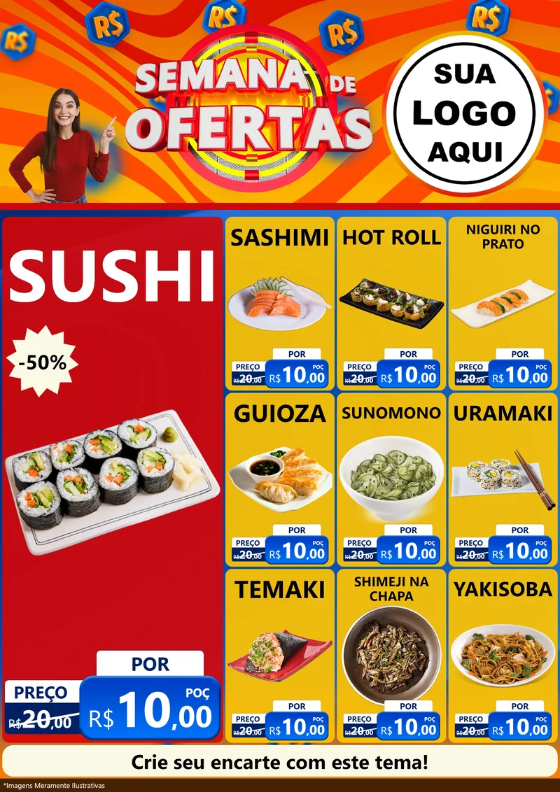 Modelo de Encarte para Encarte A4 Vertical com o tema Semana de Ofertas para Comida japonesa