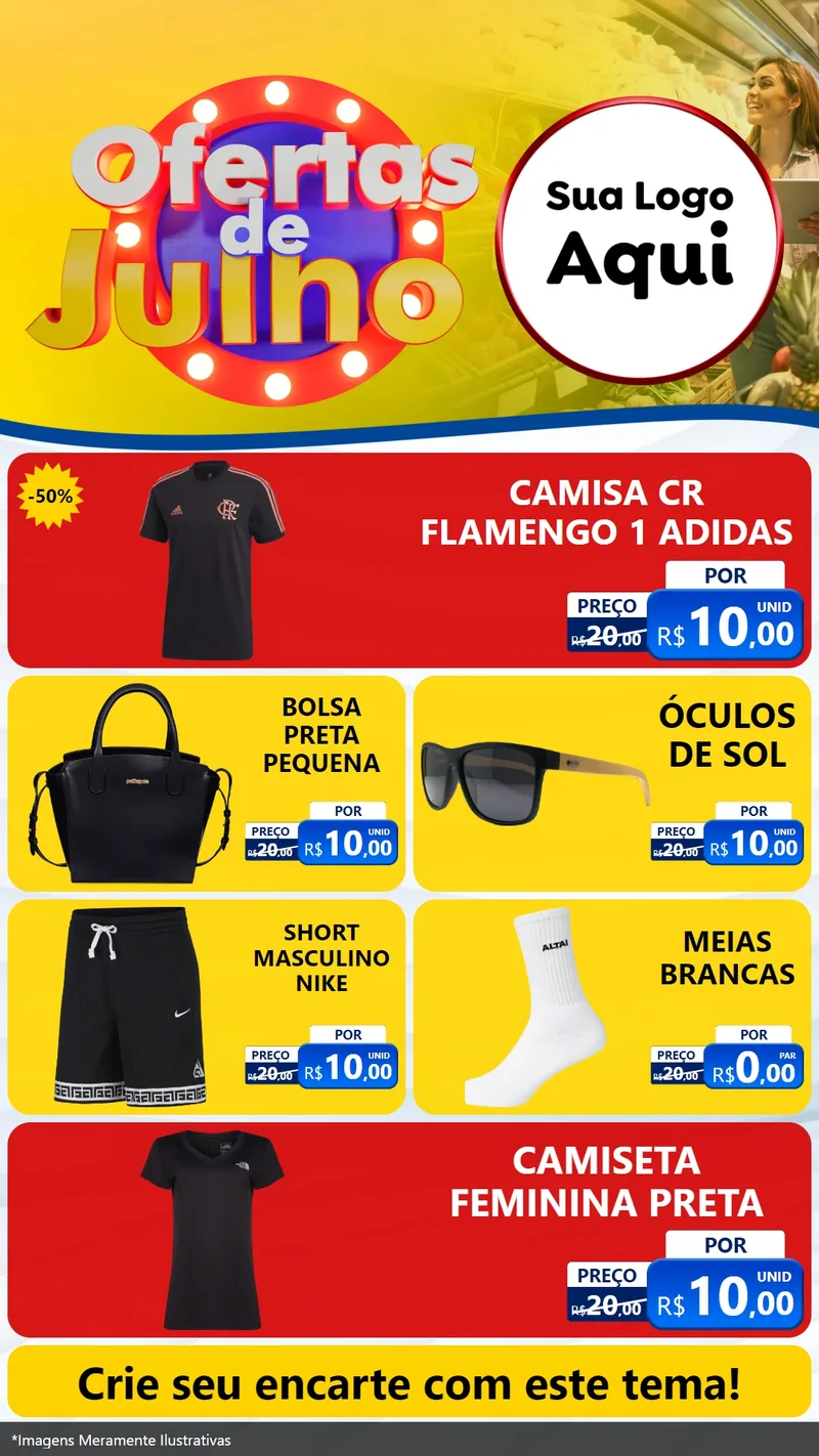 Modelo de TV para TV Vertical com o tema Ofertas de Julho para Roupas e acessórios