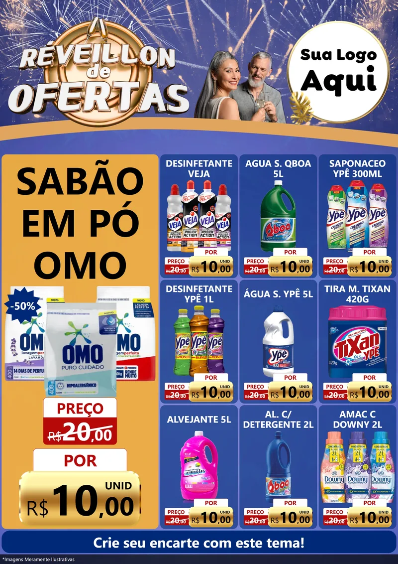 Modelo de Encarte para Encarte A4 Vertical com o tema Réveillon de Ofertas para Produtos de Limpeza