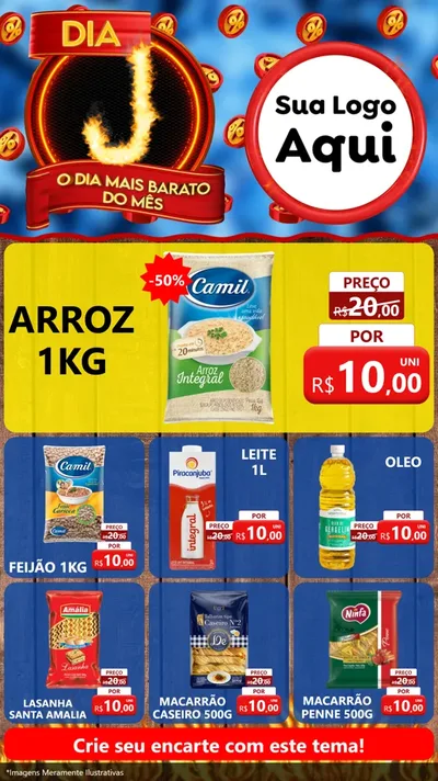 Modelo de Rede Social para Stories com o tema Dia J - O Dia Mais Barato Do Mês para Supermercado