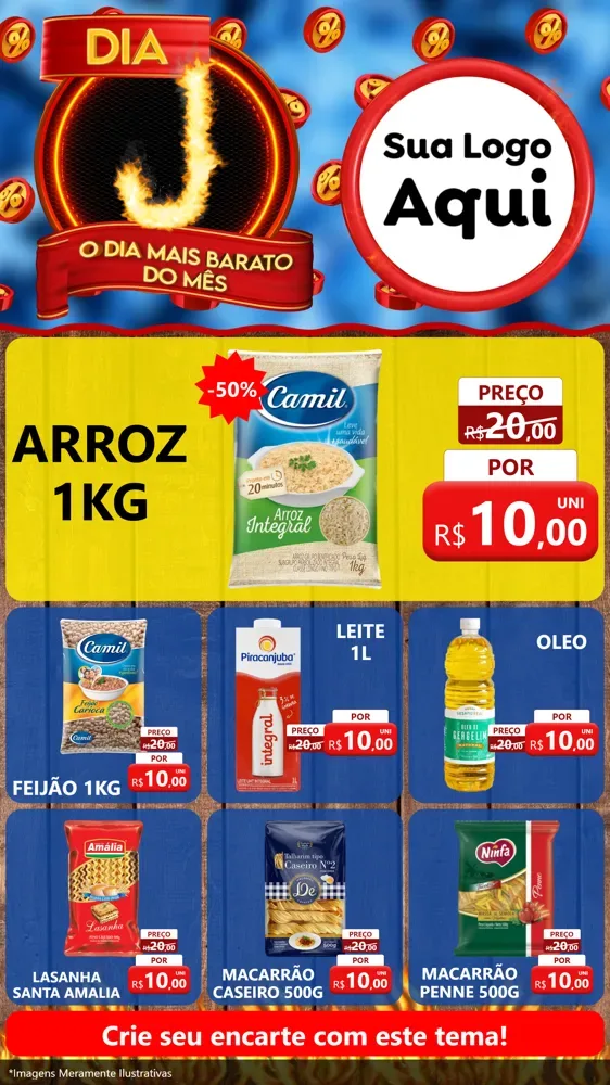 Modelo de Rede Social para Stories com o tema Dia J - O Dia Mais Barato Do Mês para Supermercado