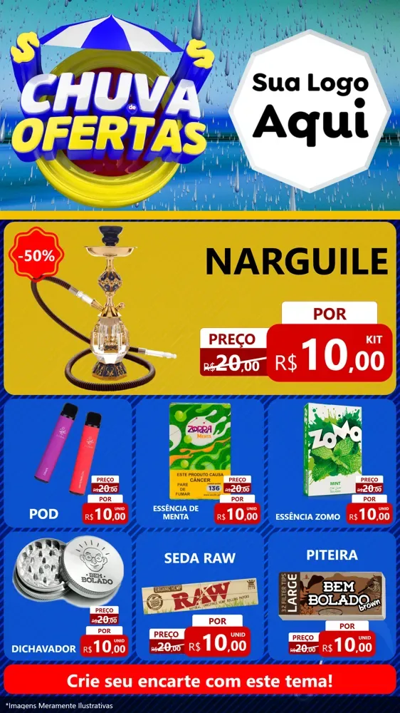 Modelo de Rede Social para Stories com o tema Chuva de Ofertas para Tabacaria
