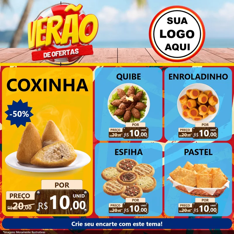 Modelo de Rede Social para Feed Facebook com o tema Verão de Ofertas para Salgadaria
