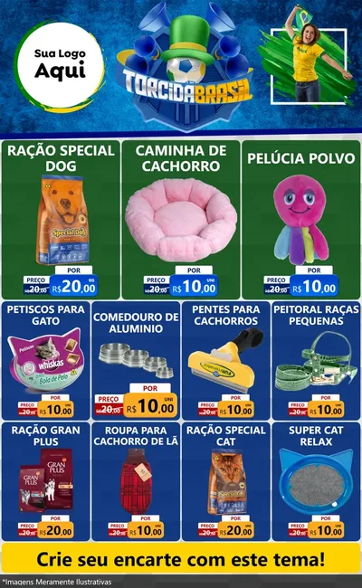 Modelo de Encarte para Encarte Grande com o tema Torcida Brasil - Copa para Pet Shop