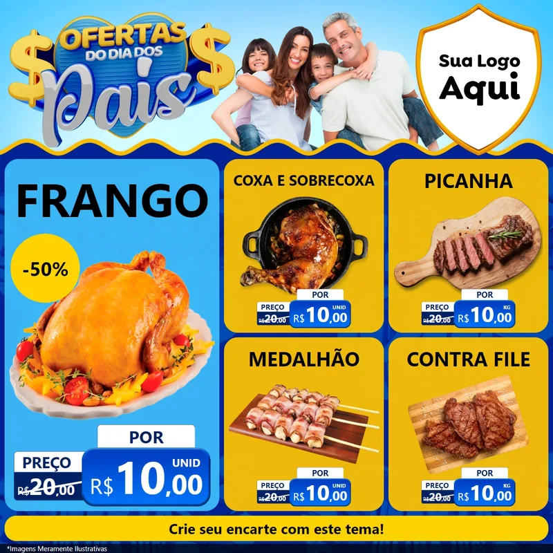Modelo de Rede Social para Feed Facebook com o tema Ofertas do Dia dos Pais para Assados