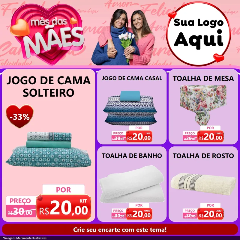 Modelo de Rede Social para Feed Facebook com o tema Mês Das Mães para Cama, Mesa e Banho