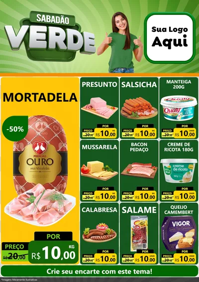 Modelo de Encarte para Encarte A4 Vertical com o tema Sabadão Verde para Frios e Laticínios