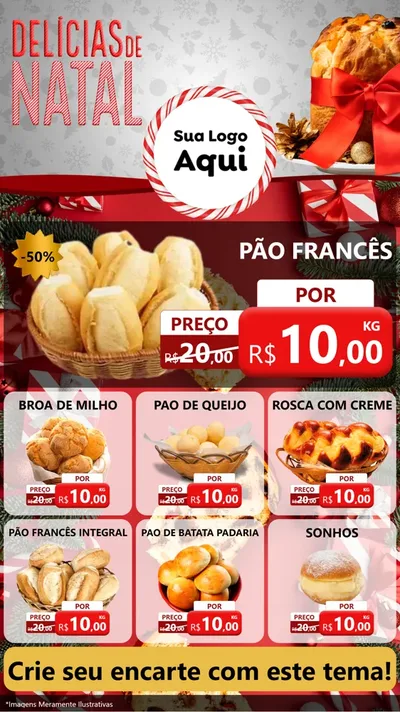 Modelo de Rede Social para Stories com o tema Delícias de Natal para Padaria
