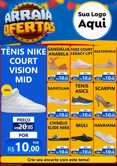 Modelo de Encarte para Encarte A4 Vertical com o tema Arraiá de Ofertas - Junina para Calçados
