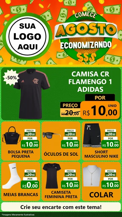 Modelo de Rede Social para Stories com o tema Comece Agosto Economizando para Roupas e acessórios