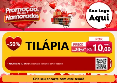 Modelo de Cartaz para Cartaz A4 Horizontal com o tema Promoção Dia dos Namorados para Peixaria