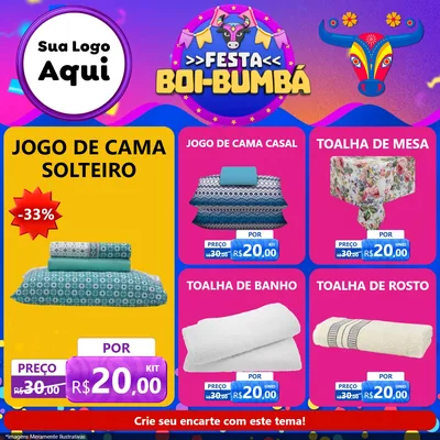 Modelo de Rede Social para Feed Facebook com o tema Festa Boi-Bumbá para Cama, Mesa e Banho