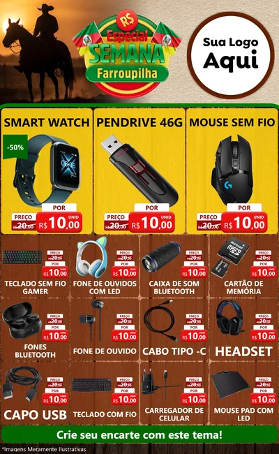 Modelo de Encarte para Encarte Grande com o tema Especial Semana Farroupilha para Informática