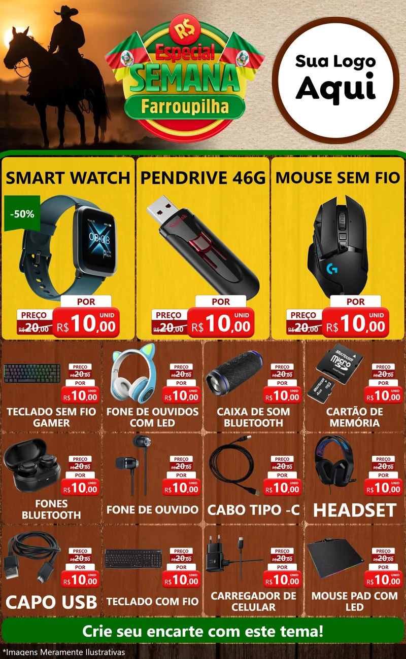 Modelo de Encarte para Encarte Grande com o tema Especial Semana Farroupilha para Informática