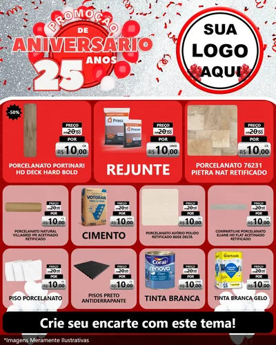 Modelo de Rede Social para Feed Instagram com o tema Promoção de Aniversário - 25Anos para Pisos e revestimentos