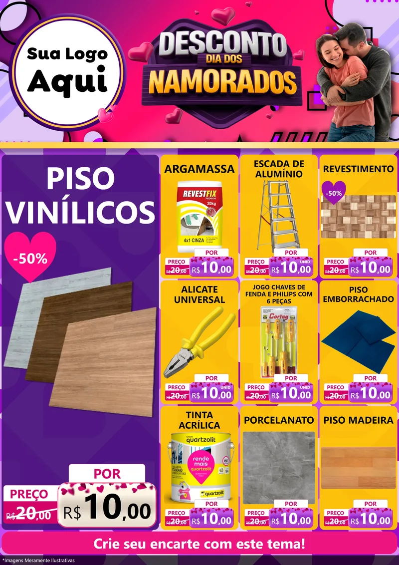 Modelo de Encarte para Encarte A4 Vertical com o tema Desconto Dia dos Namorados para Material para Construção