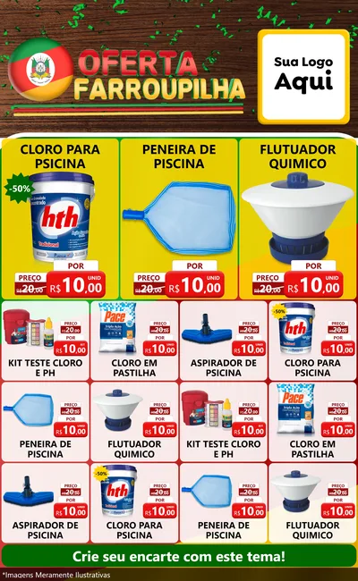 Modelo de Encarte para Encarte Grande com o tema Oferta Farroupilha para Produtos para Piscina
