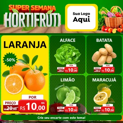 Modelo de Rede Social para Feed Facebook com o tema Super Semana Hortifrúti para Hortifrúti