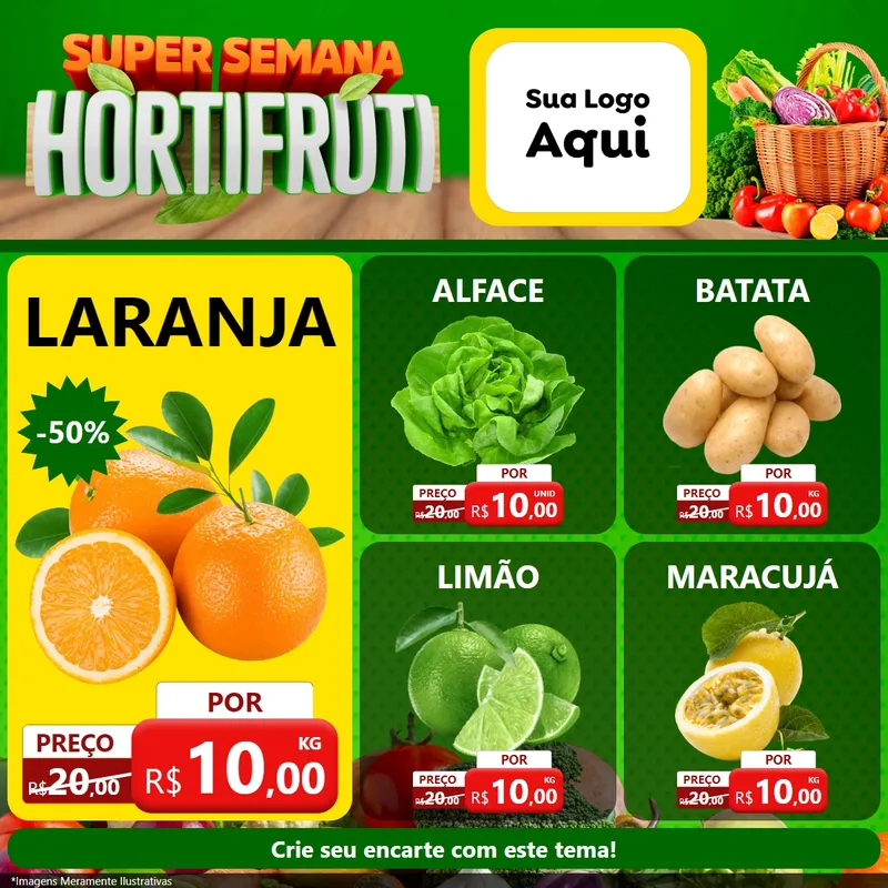 Modelo de Rede Social para Feed Facebook com o tema Super Semana Hortifrúti para Hortifrúti