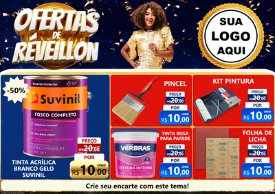 Modelo de Encarte para Encarte A4 Horizontal com o tema Ofertas de Réveillon para Tintas e Ferramentas