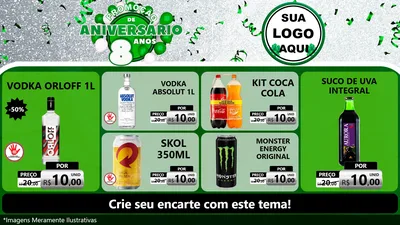 Modelo de TV para TV Horizontal com o tema Promoção de Aniversário - 8 Anos para Distribuidora de bebidas