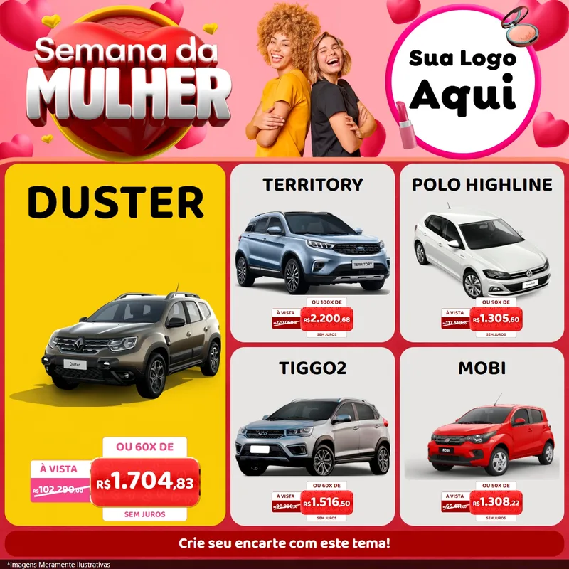 Modelo de Rede Social para Feed Facebook com o tema Semana da Mulher para Concessionaria de Carros
