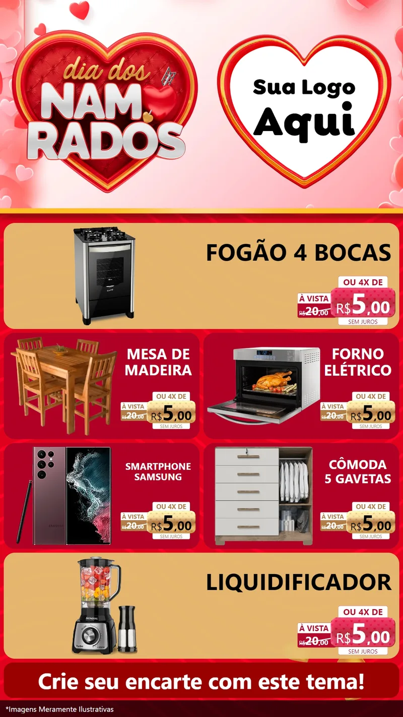 Modelo de TV para TV Vertical com o tema Dia dos Namorados para Móveis e Eletro
