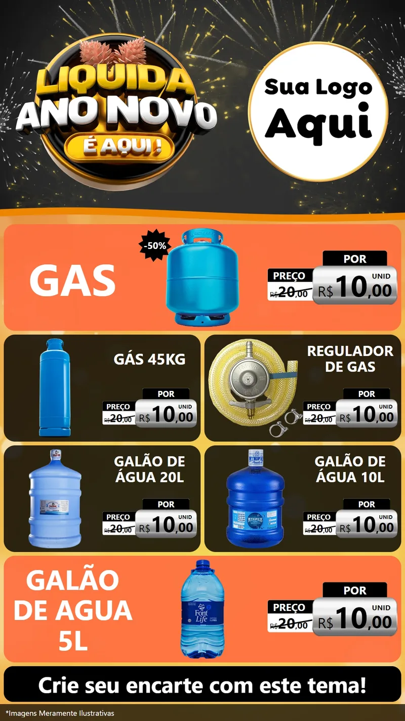 Modelo de TV para TV Vertical com o tema Liquida Ano Novo É Aqui! para Água e gás