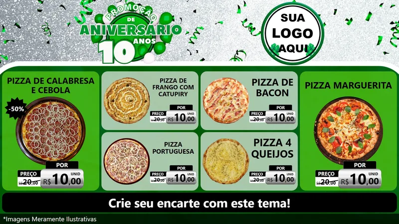 Modelo de TV para TV Horizontal com o tema Promoção de Aniversário - 10 Anos para Pizzaria