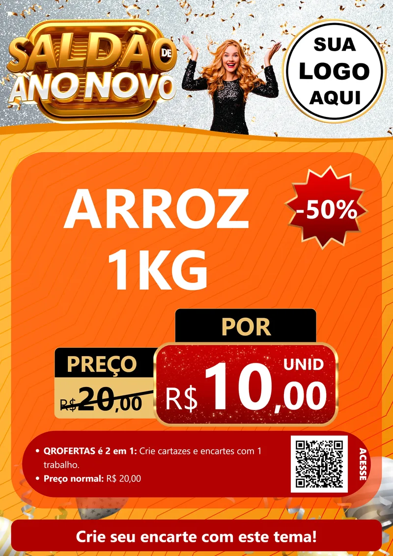 Modelo de Cartaz para Cartaz A4 Vertical com o tema Saldão de Ano Novo para Supermercado