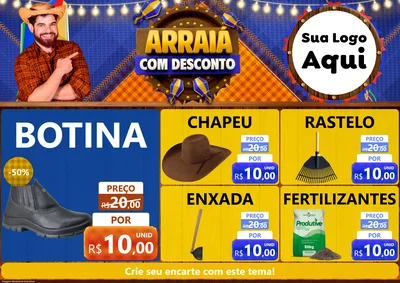 Modelo de Encarte para Encarte A4 Horizontal com o tema Arraiá Com Desconto para Agropecuária