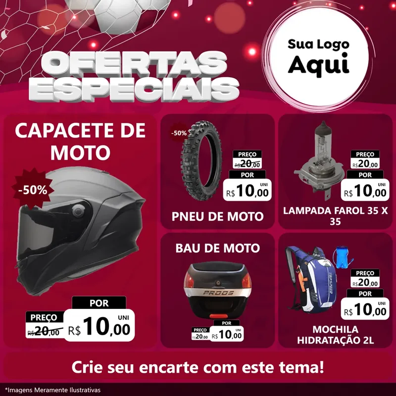 Modelo de Rede Social para Feed Facebook com o tema Ofertas Especiais - Futebol para Moto peças