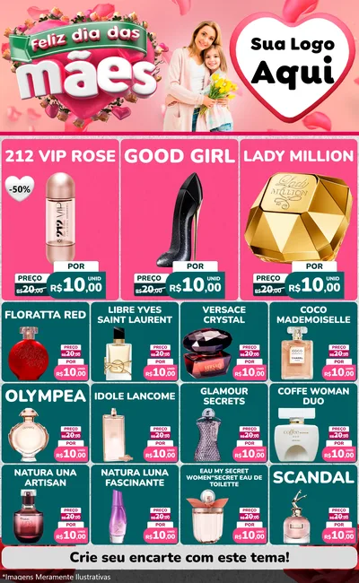 Modelo de Encarte para Encarte Grande com o tema Feliz Dia das Mães para Perfumes