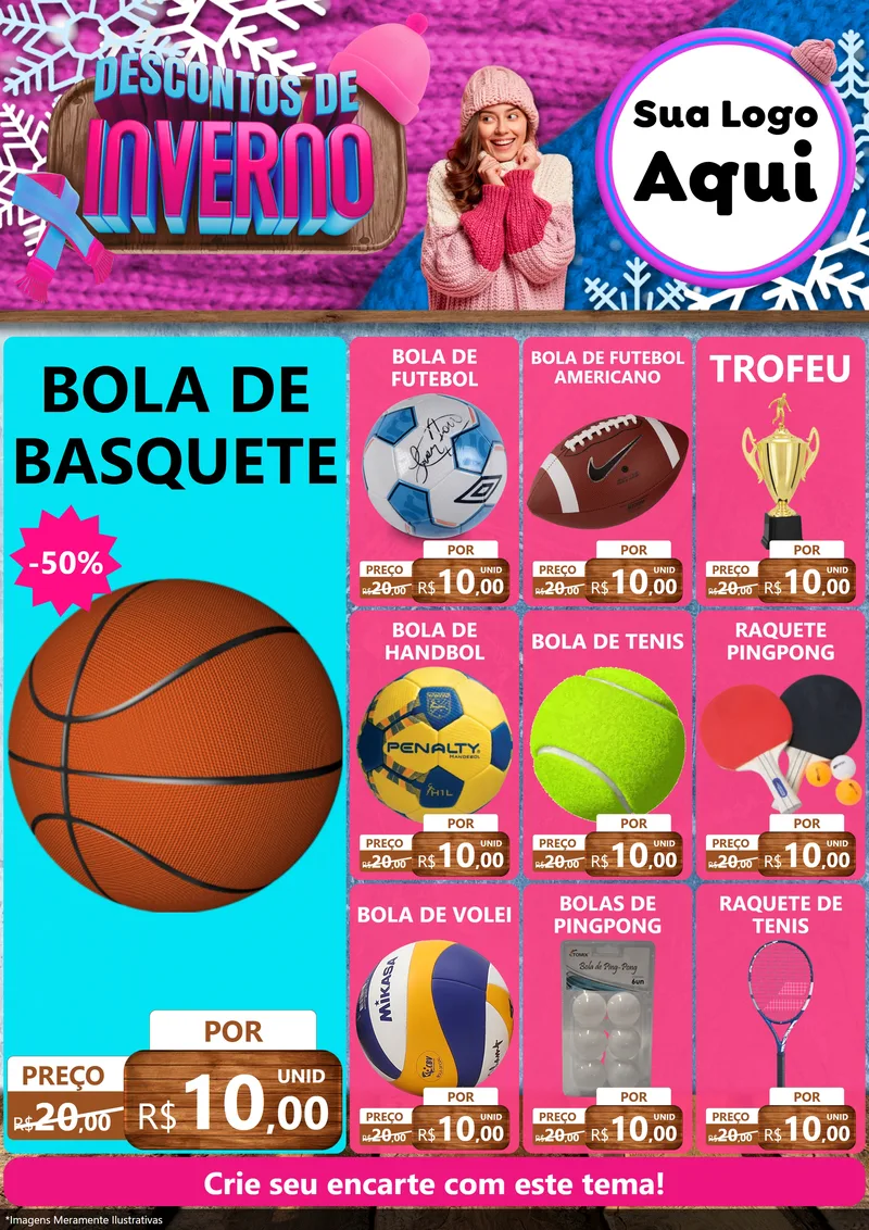 Modelo de Encarte para Encarte A4 Vertical com o tema Descontos de Inverno para Artigos Esportivos