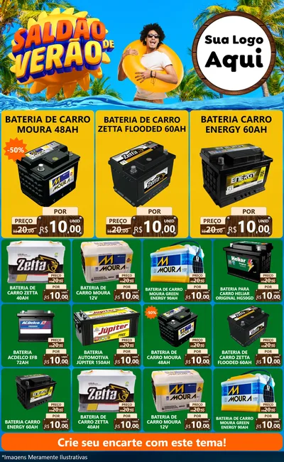 Modelo de Encarte para Encarte Grande com o tema Saldão de Verão para Baterias Elétricas