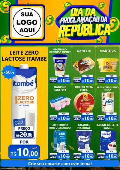 Modelo de Encarte para Encarte A4 Vertical com o tema Dia Da Proclamação da República para Frios e Laticínios