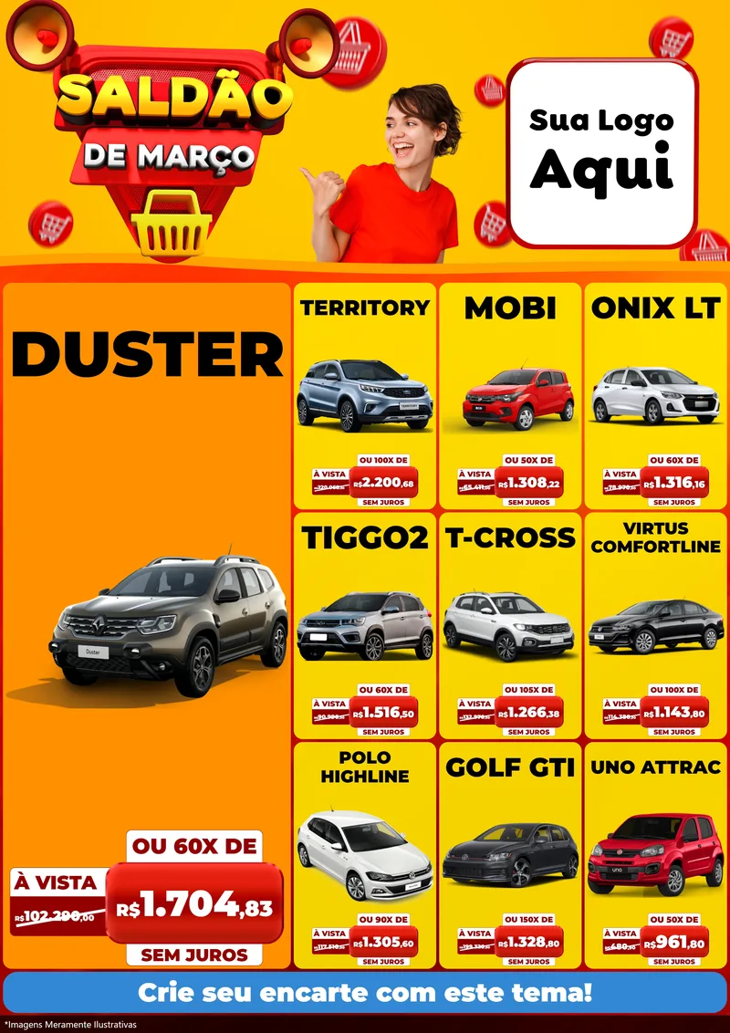 Modelo de Encarte para Encarte A4 Vertical com o tema Saldão de Março para Concessionaria de Carros