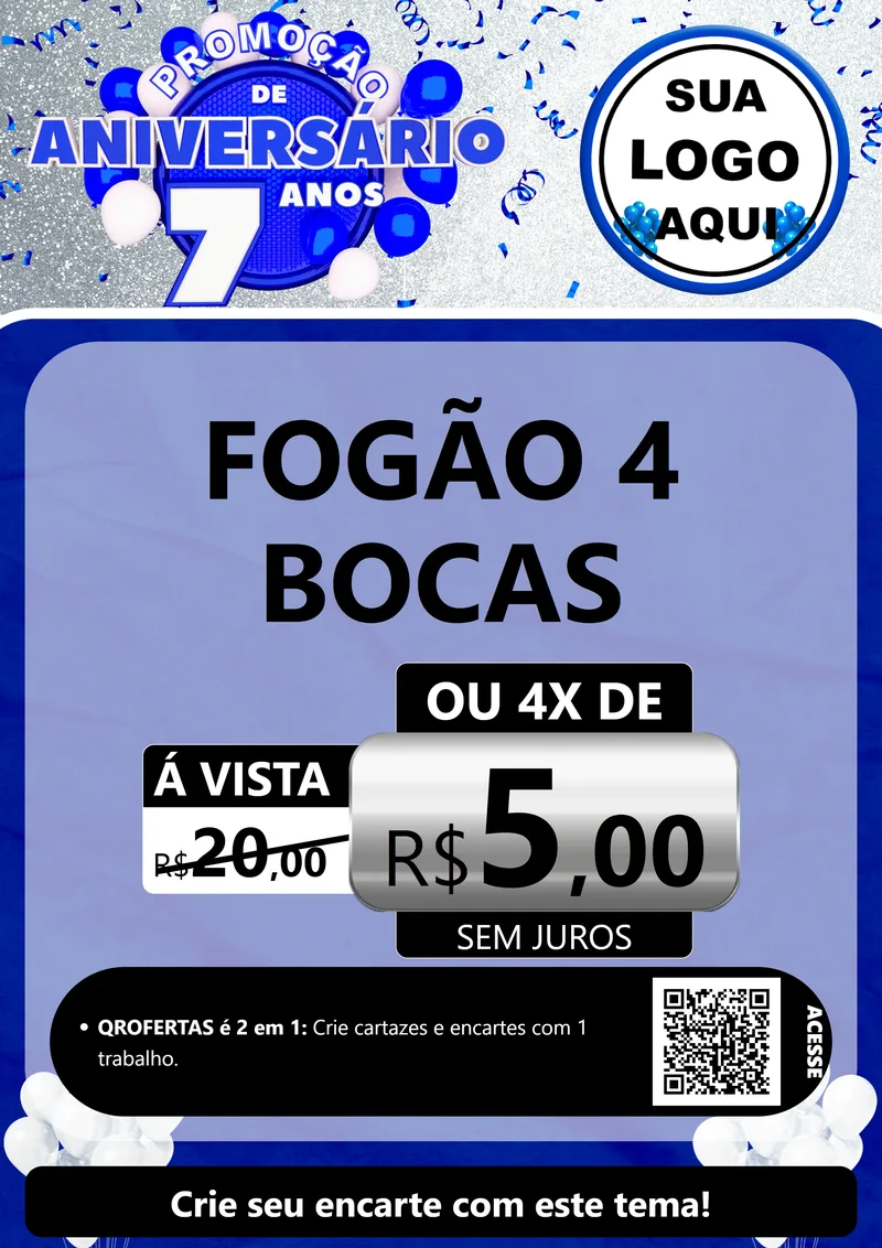 Modelo de Cartaz para Cartaz A4 Vertical com o tema Promoção de Aniversário - 7 Anos para Móveis e Eletro