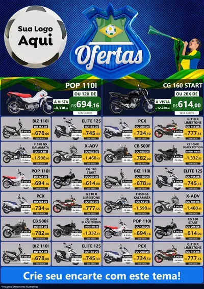 Modelo de Encarte para Encarte A4 Vertical com o tema Ofertas (Futebol) para Concessionaria de Motos