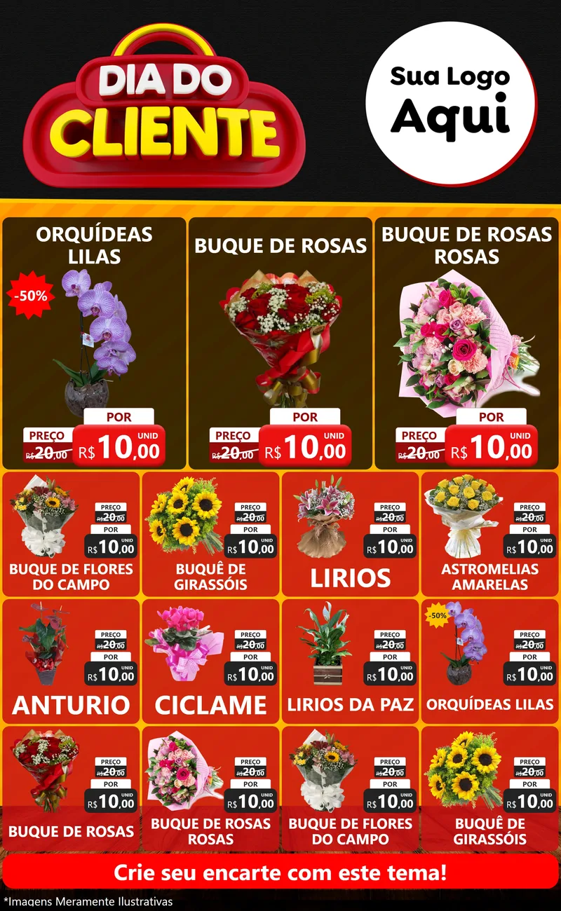 Modelo de Encarte para Encarte Grande com o tema Dia do Cliente para Floricultura e jardim