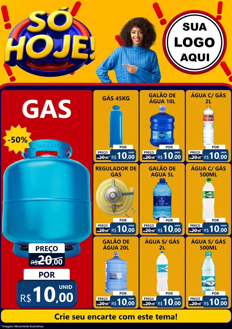 Modelo de Encarte para Encarte A4 Vertical com o tema Só Hoje! para Água e gás