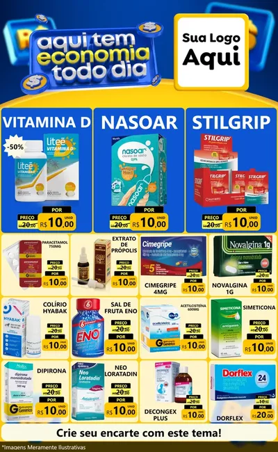 Modelo de Encarte para Encarte Grande com o tema Aqui Tem Economia Todo Dia para Farmácia