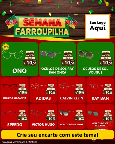 Modelo de Rede Social para Feed Instagram com o tema Semana Farroupilha para Óticas