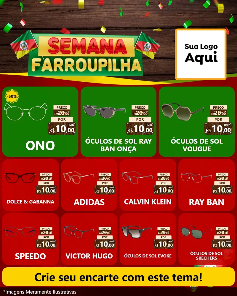 Modelo de Rede Social para Feed Instagram com o tema Semana Farroupilha para Óticas