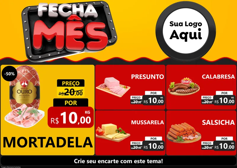 Modelo de Encarte para Encarte A4 Horizontal com o tema Fecha Mês para Frios e Laticínios