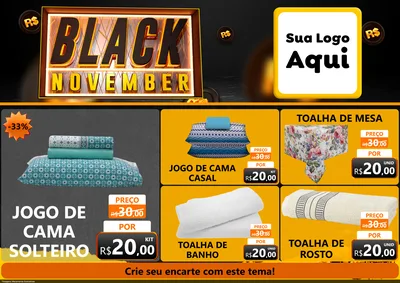 Modelo de Encarte para Encarte A4 Horizontal com o tema Black November para Cama, Mesa e Banho